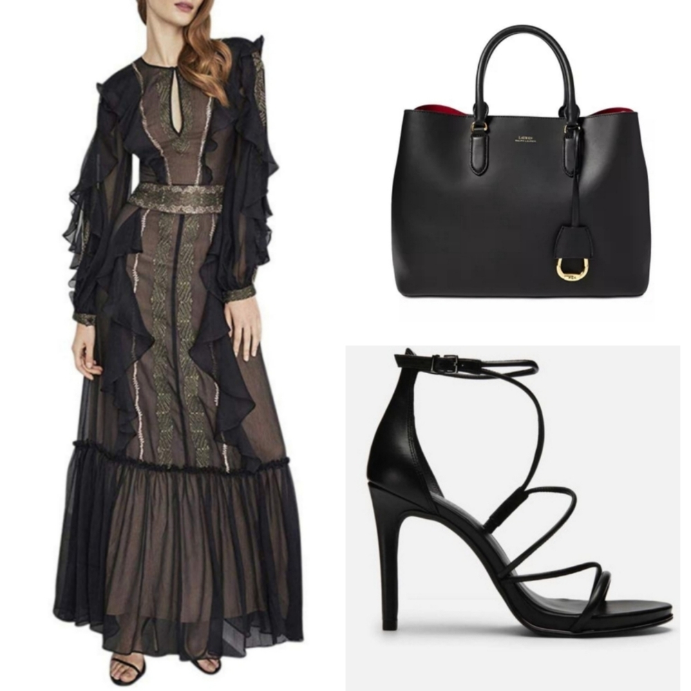 🆕️⬇️🎉HOST PICK🎉 BCBGMaxAzria Chiffon Embroidered Ruffle Maxi Dress - Picture 1 of 9